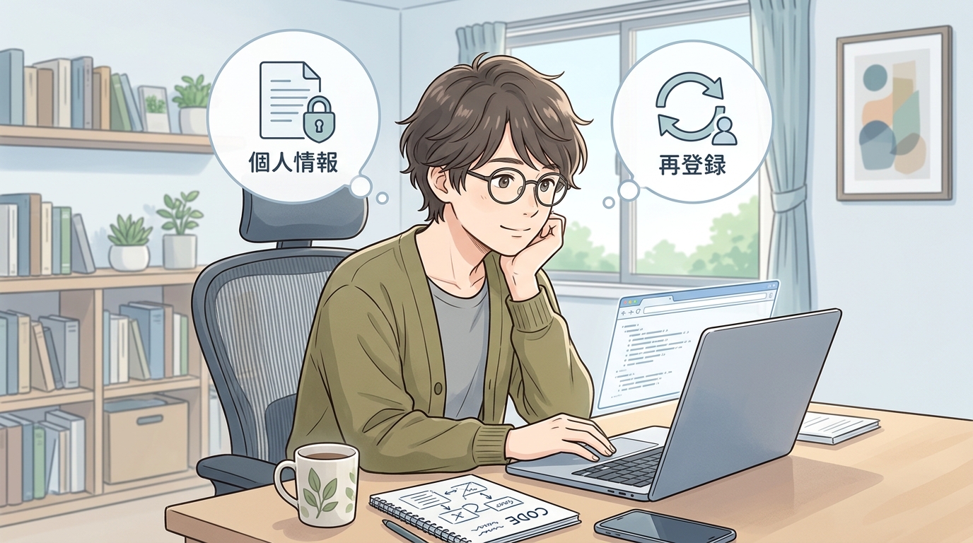 退会後の個人情報の保持や再登録の可否について検討しているフリーランスエンジニア