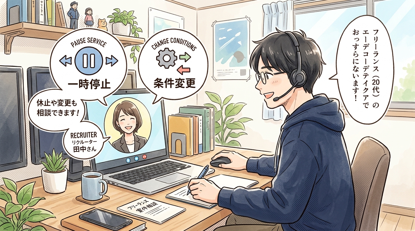 担当アドバイザーにオンライン面談で案件紹介の休止や条件変更を相談している様子
